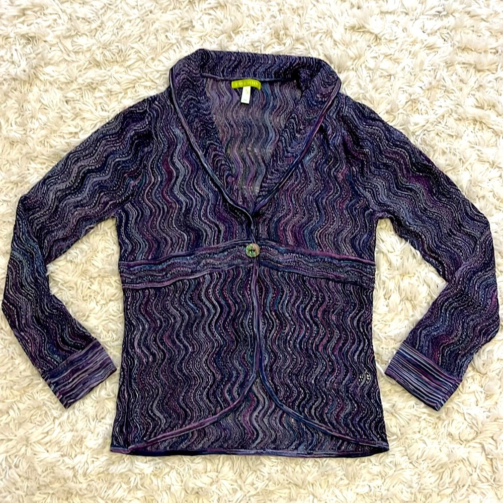 Sigrid Olsen Purple Wave Pattern Cardigan